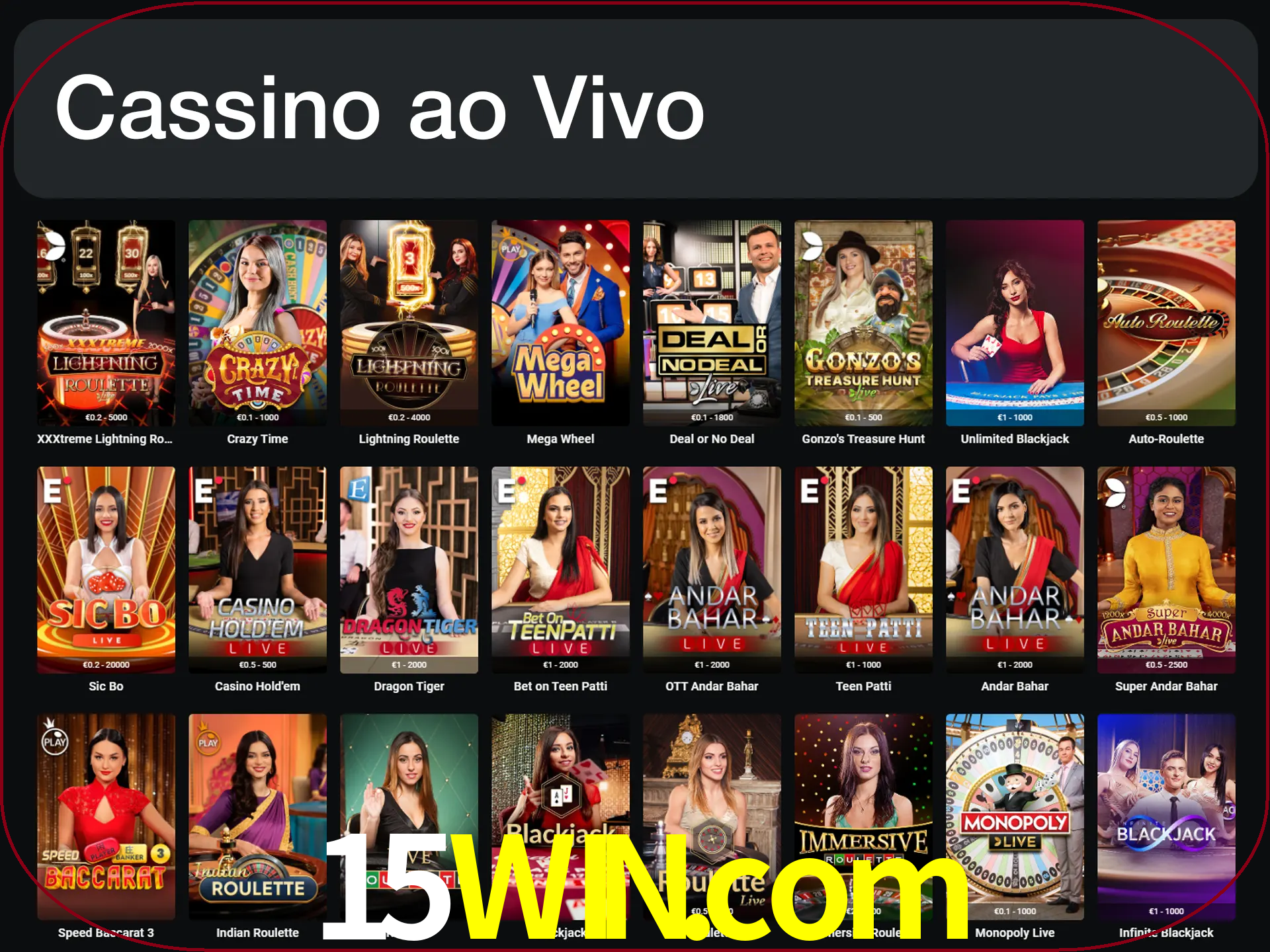 Jogue jogos de cassino com um verdadeiro dealer.